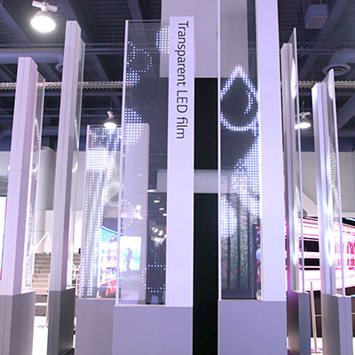 LG’s 3-mm thin Transparent LED Film can be installed on existing glass surfaces. Photo courtesy LG Electronics